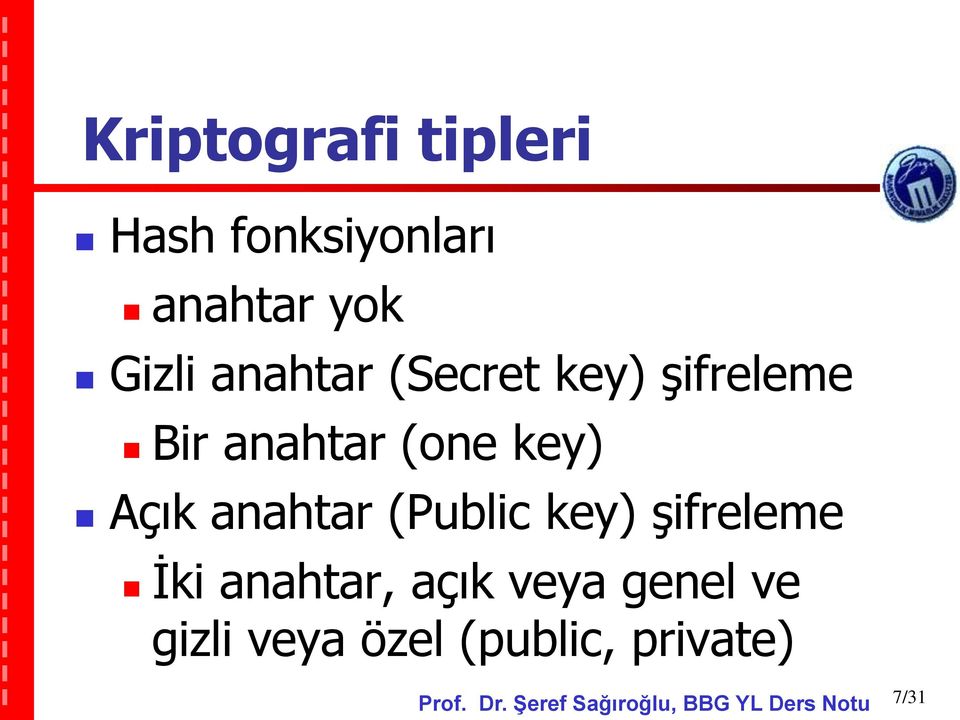 key) Açık anahtar (Public key) şifreleme İki anahtar,