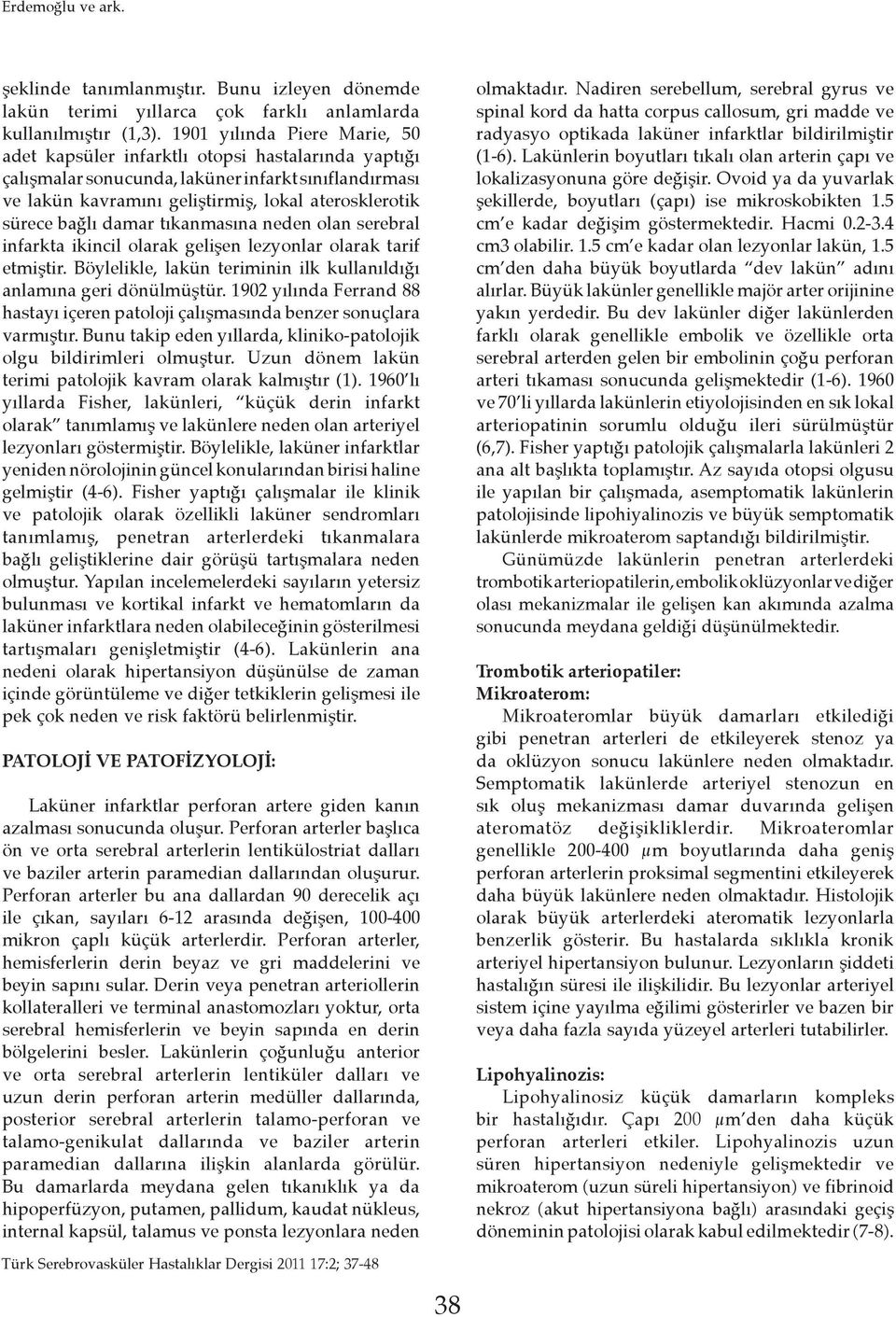 bağlı damar tıkanmasına neden olan serebral infarkta ikincil olarak gelişen lezyonlar olarak tarif etmiştir. Böylelikle, lakün teriminin ilk kullanıldığı anlamına geri dönülmüştür.