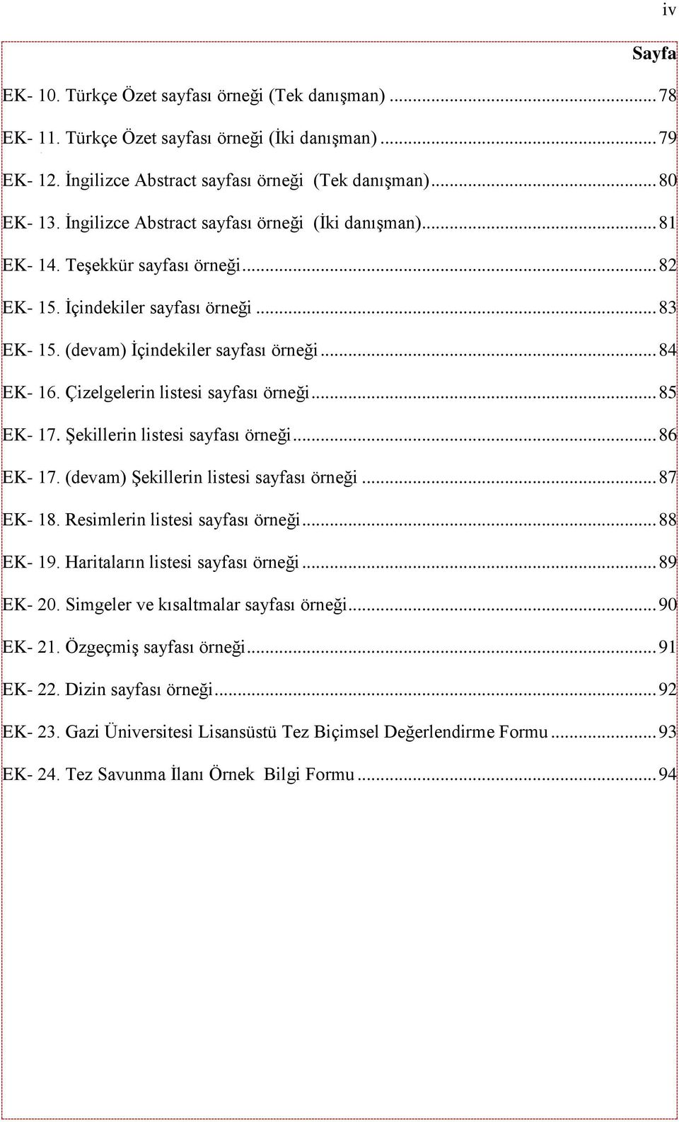 Çizelgelerin listesi sayfası örneği... 85 EK- 17. Şekillerin listesi sayfası örneği... 86 EK- 17. (devam) Şekillerin listesi sayfası örneği... 87 EK- 18. Resimlerin listesi sayfası örneği... 88 EK- 19.