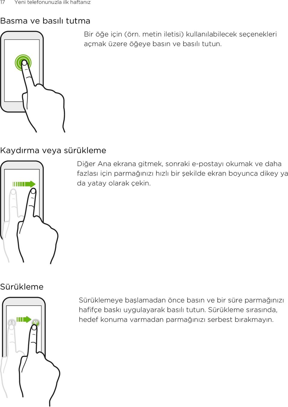 Kaydırma veya sürükleme Diğer Ana ekrana gitmek, sonraki e-postayı okumak ve daha fazlası için parmağınızı hızlı bir şekilde