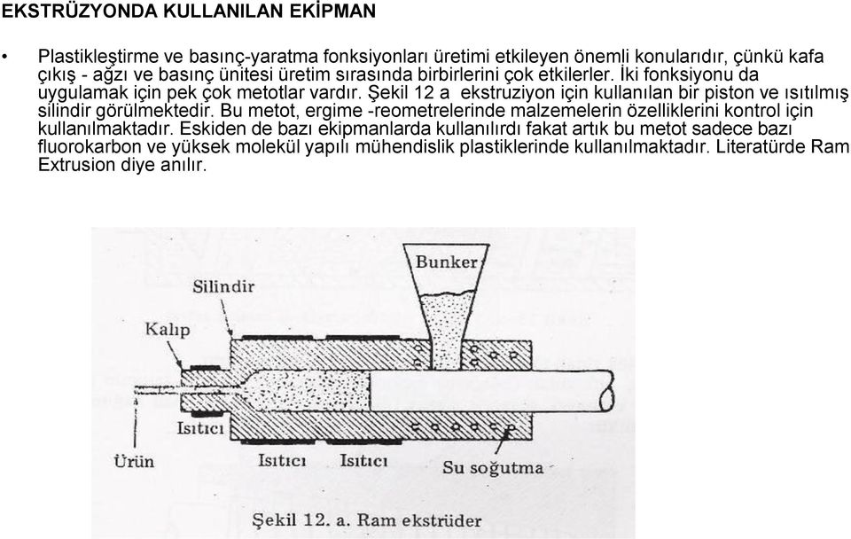 Şekil 12 a ekstruziyon için kullanılan bir piston ve ısıtılmış silindir görülmektedir.