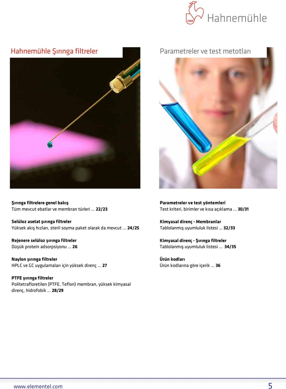 .. 26 Naylon şırınga filtreler HPLC ve GC uygulamaları için yüksek direnç... 27 Parametreler ve test yöntemleri Test kriteri, birimler ve kısa açıklama.