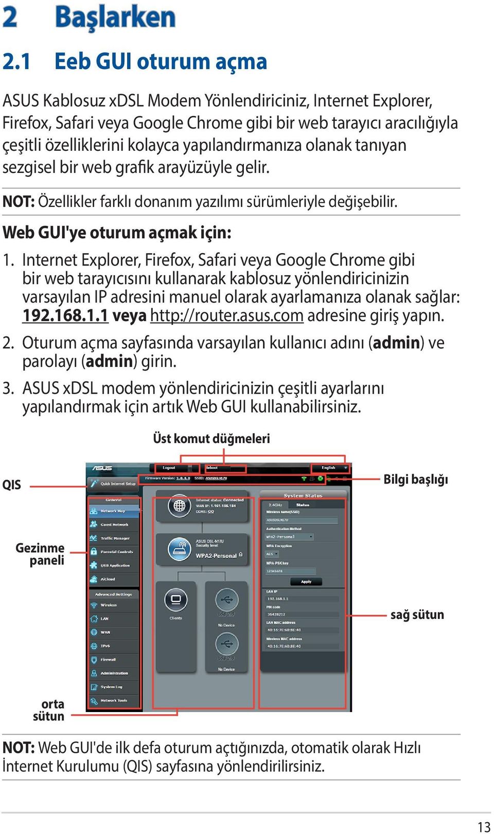 olanak tanıyan sezgisel bir web grafik arayüzüyle gelir. NOT: Özellikler farklı donanım yazılımı sürümleriyle değişebilir. Web GUI'ye oturum açmak için: 1.