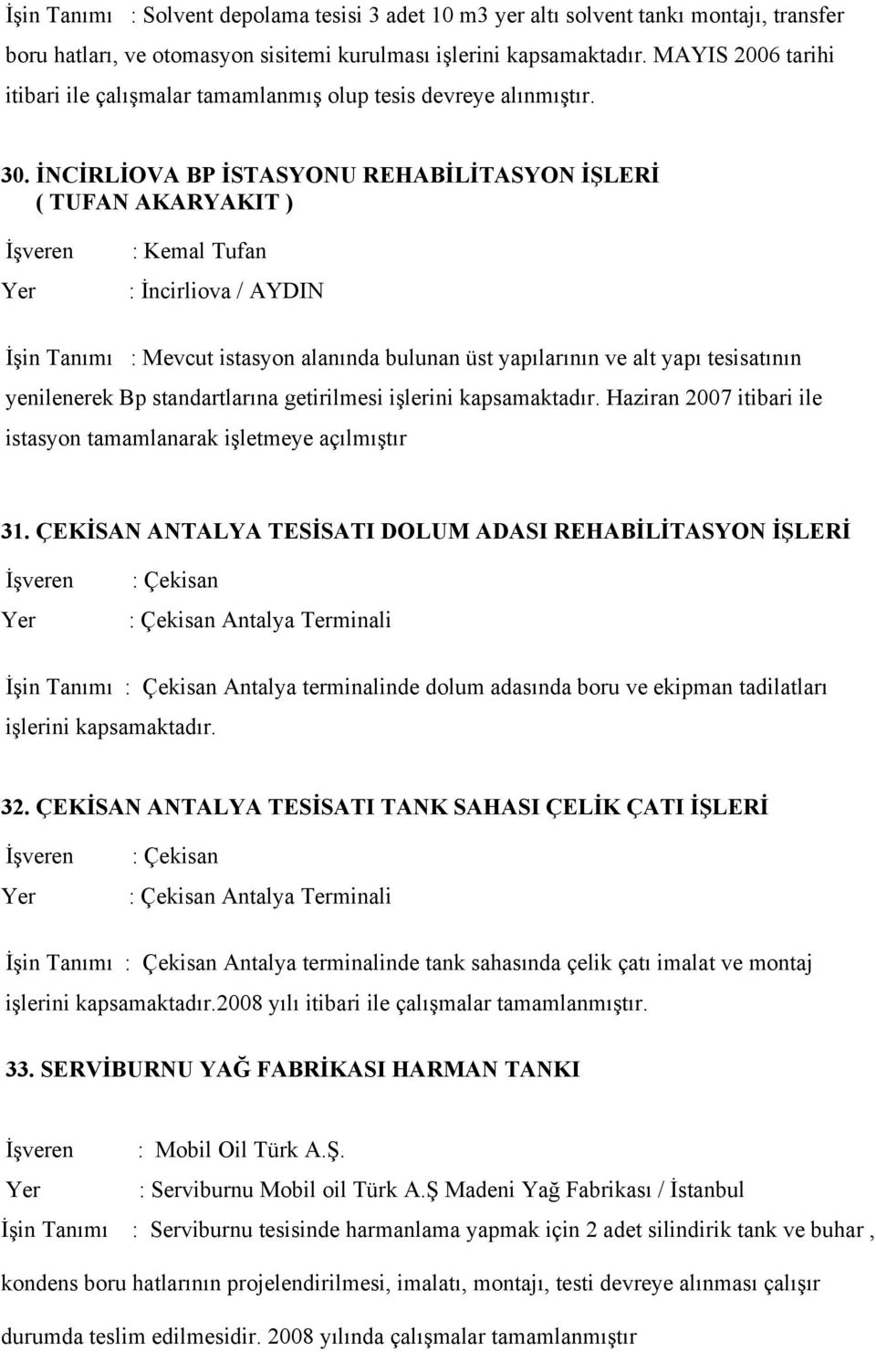 İNCİRLİOVA BP İSTASYONU REHABİLİTASYON İŞLERİ ( TUFAN AKARYAKIT ) : Kemal Tufan : İncirliova / AYDIN İşin Tanımı : Mevcut istasyon alanında bulunan üst yapılarının ve alt yapı tesisatının yenilenerek