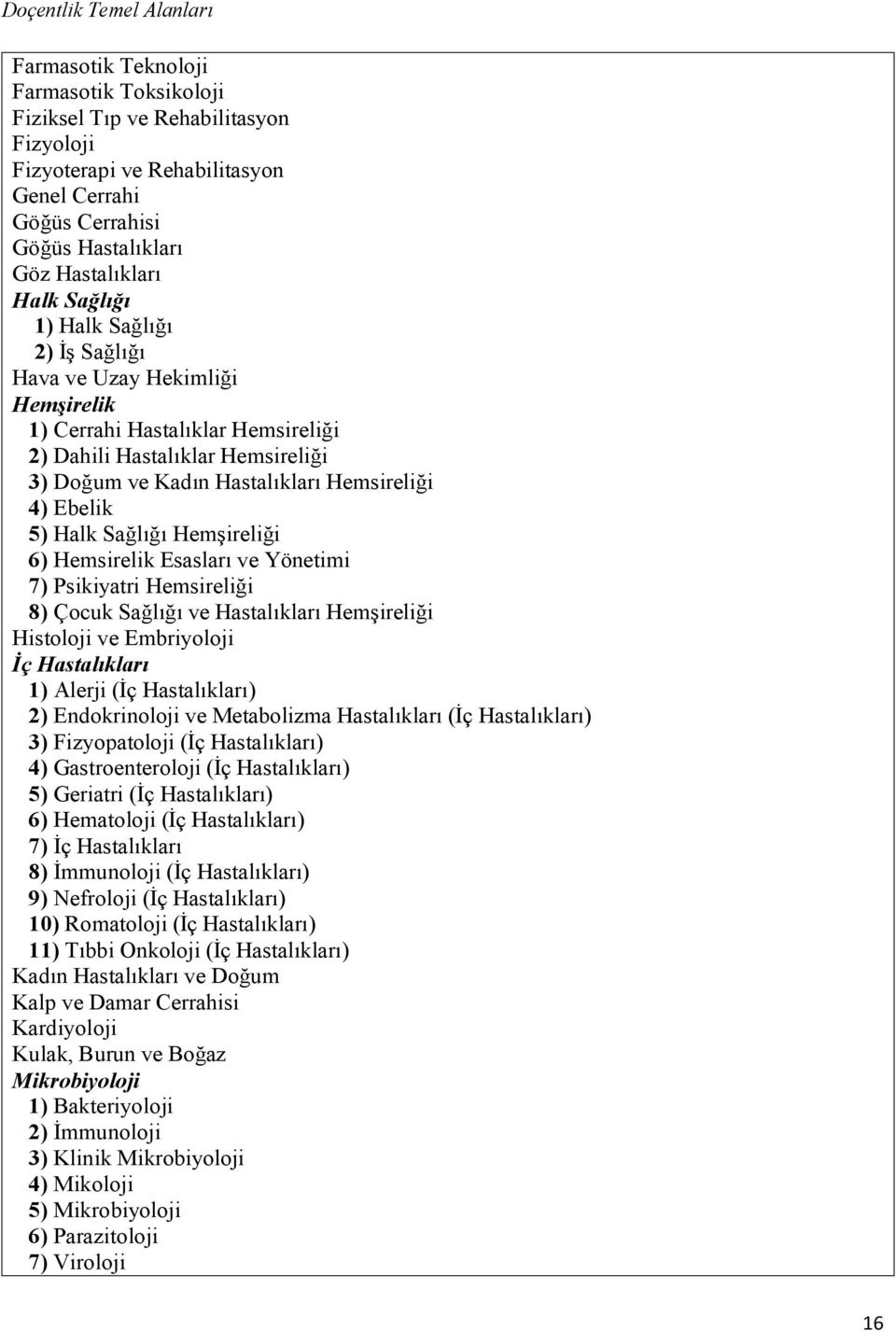 Hemşireliği 6) Hemsirelik Esasları ve Yönetimi 7) Psikiyatri Hemsireliği 8) Çocuk Sağlığı ve Hastalıkları Hemşireliği Histoloji ve Embriyoloji İç Hastalıkları 1) Alerji (İç Hastalıkları) 2)