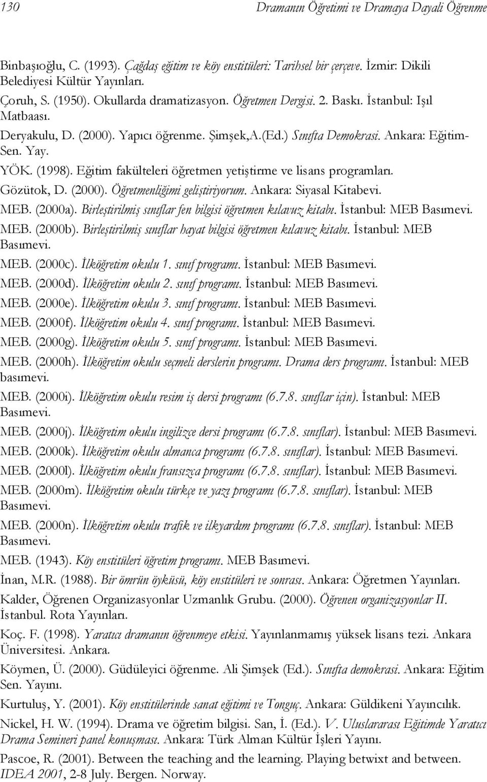 Eğitim fakülteleri öğretmen yetiştirme ve lisans programları. Gözütok, D. (2000). Öğretmenliğimi geliştiriyorum. Ankara: Siyasal Kitabevi. MEB. (2000a).