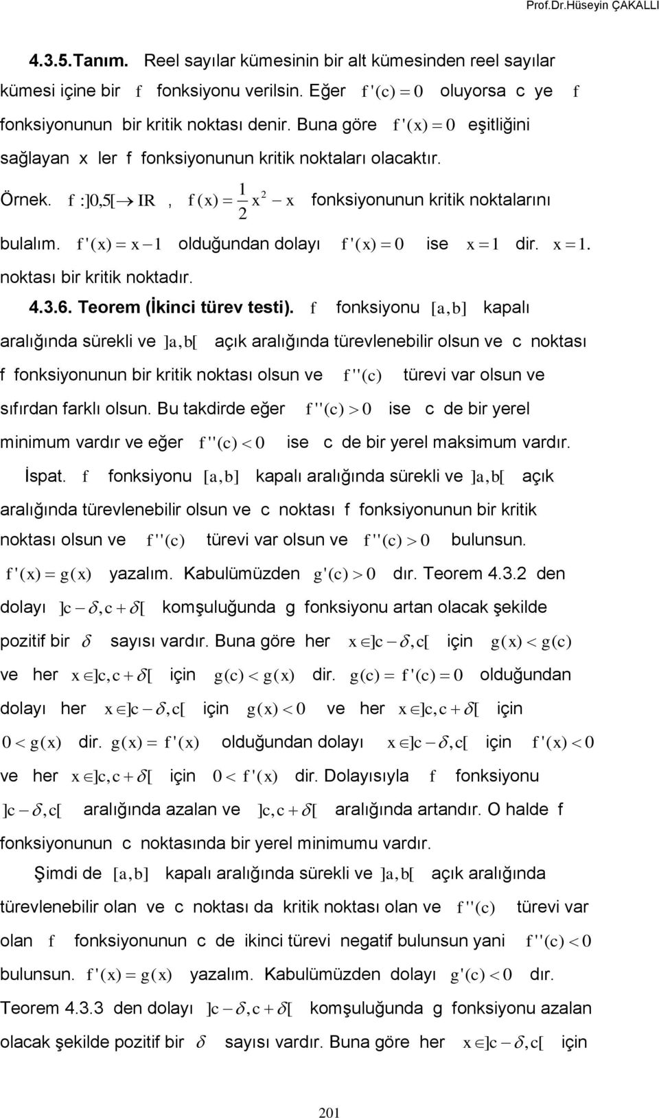 4..6. Teorem (İkinci türev testi.