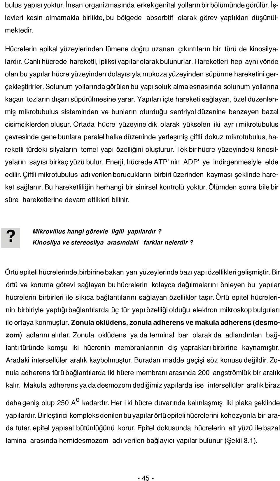 Hareketleri hep aynı yönde olan bu yapılar hücre yüzeyinden dolayısıyla mukoza yüzeyinden süpürme hareketini gerçekleştirirler.