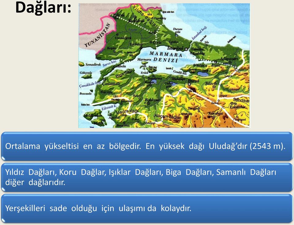 Yıldız Dağları, Koru Dağlar, Işıklar Dağları, Biga