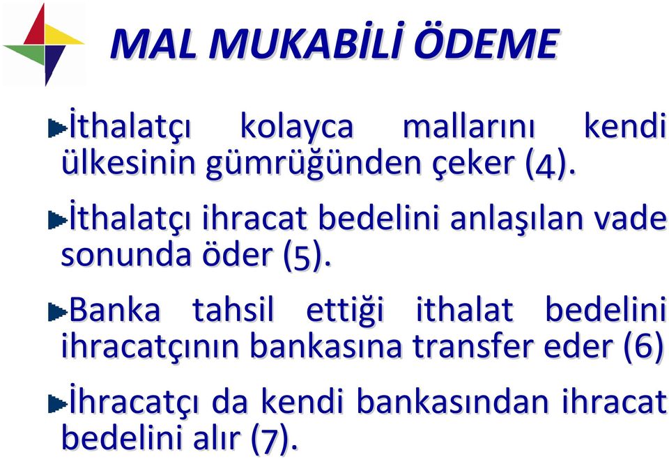 İthalatçı ihracat bedelini anlaşı şılan vade sonunda öder (5).