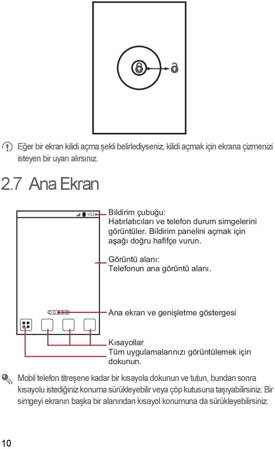 Görüntü alanı: Telefonun ana görüntü alanı.