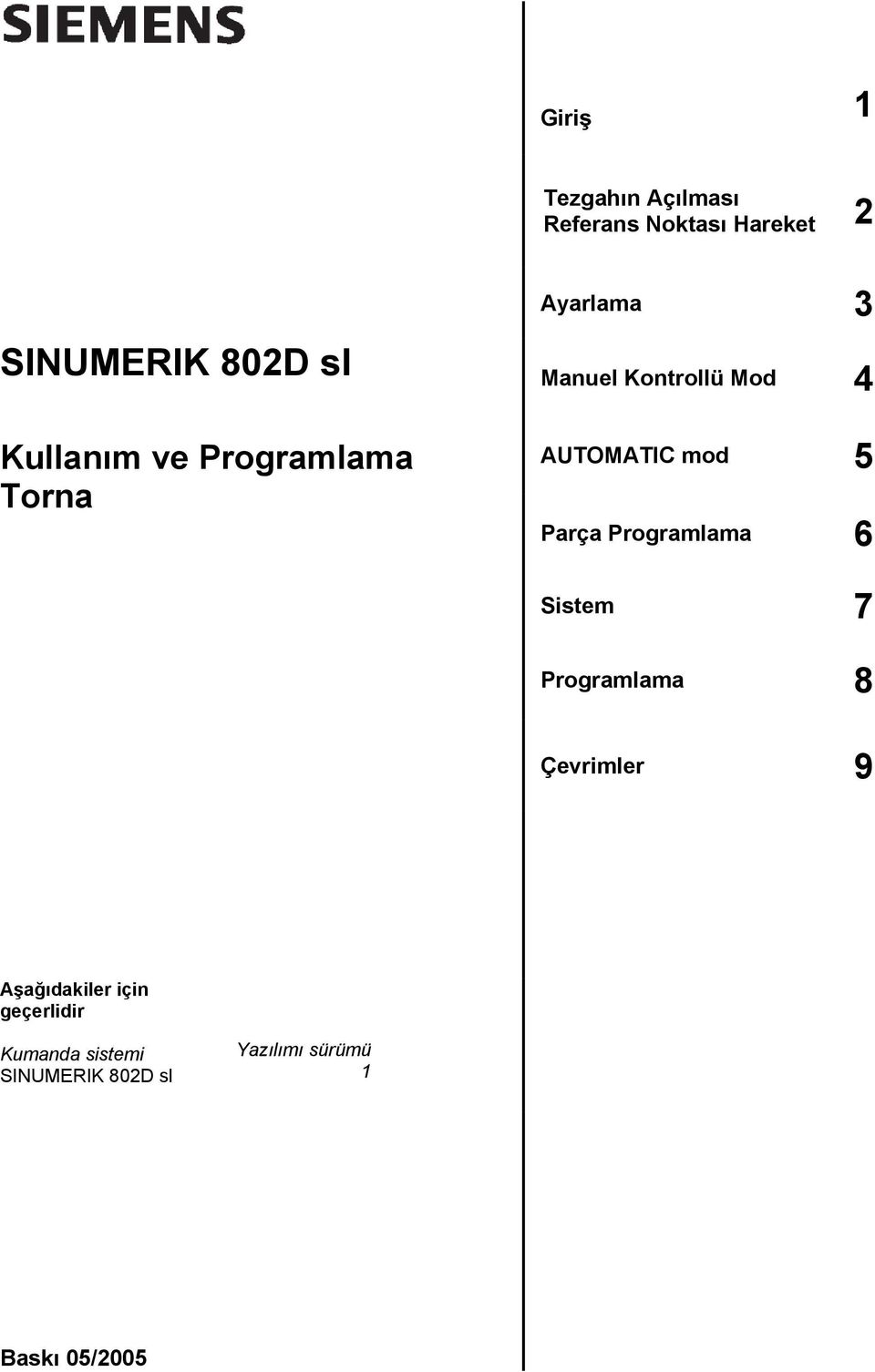 5 Parça Programlama 6 Sistem 7 Programlama 8 Çevrimler 9 Aşağıdakiler için