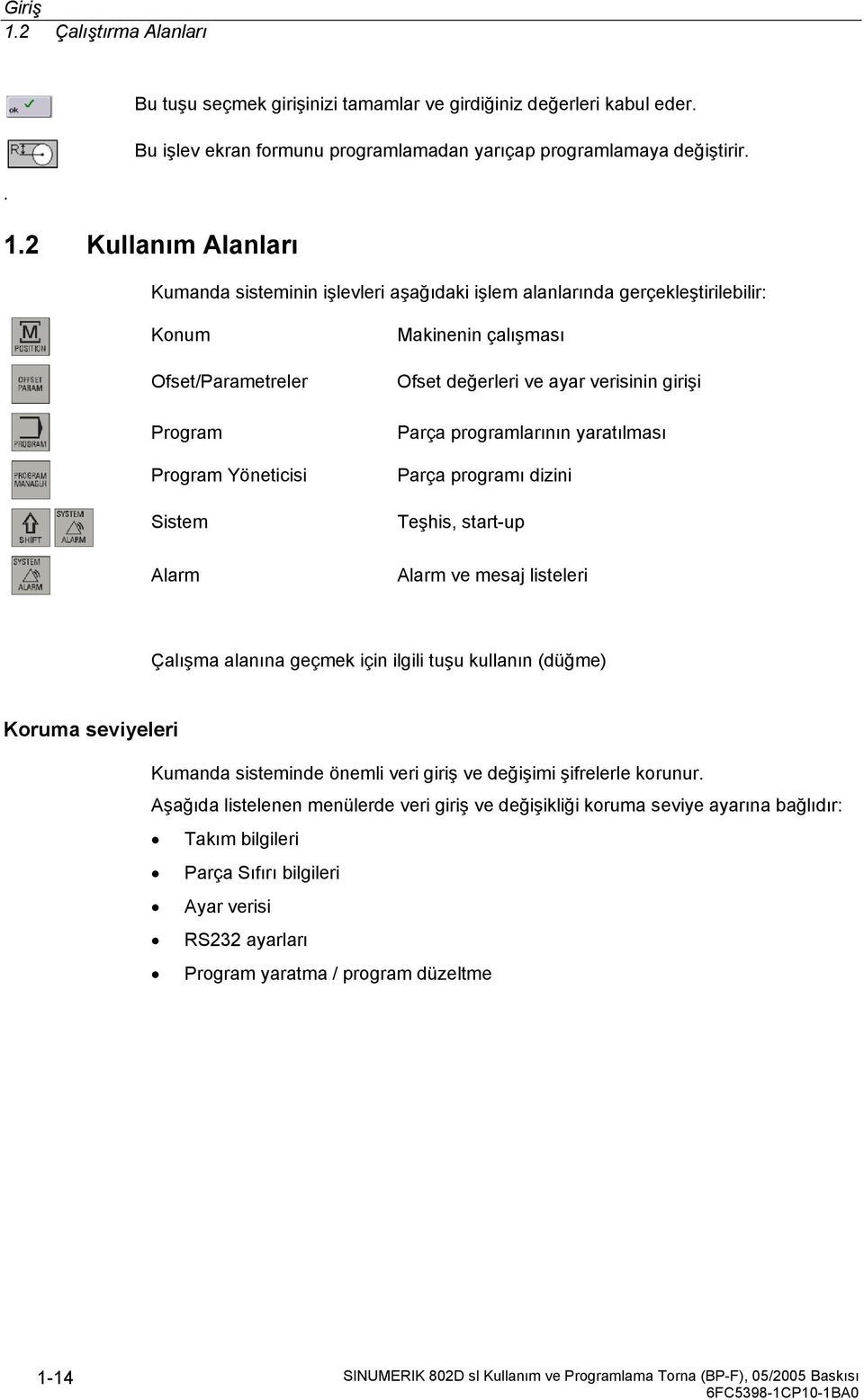 2 Kullanım Alanları Kumanda sisteminin işlevleri aşağıdaki işlem alanlarında gerçekleştirilebilir: Konum Ofset/Parametreler Program Program Yöneticisi Sistem Alarm Makinenin çalışması Ofset değerleri