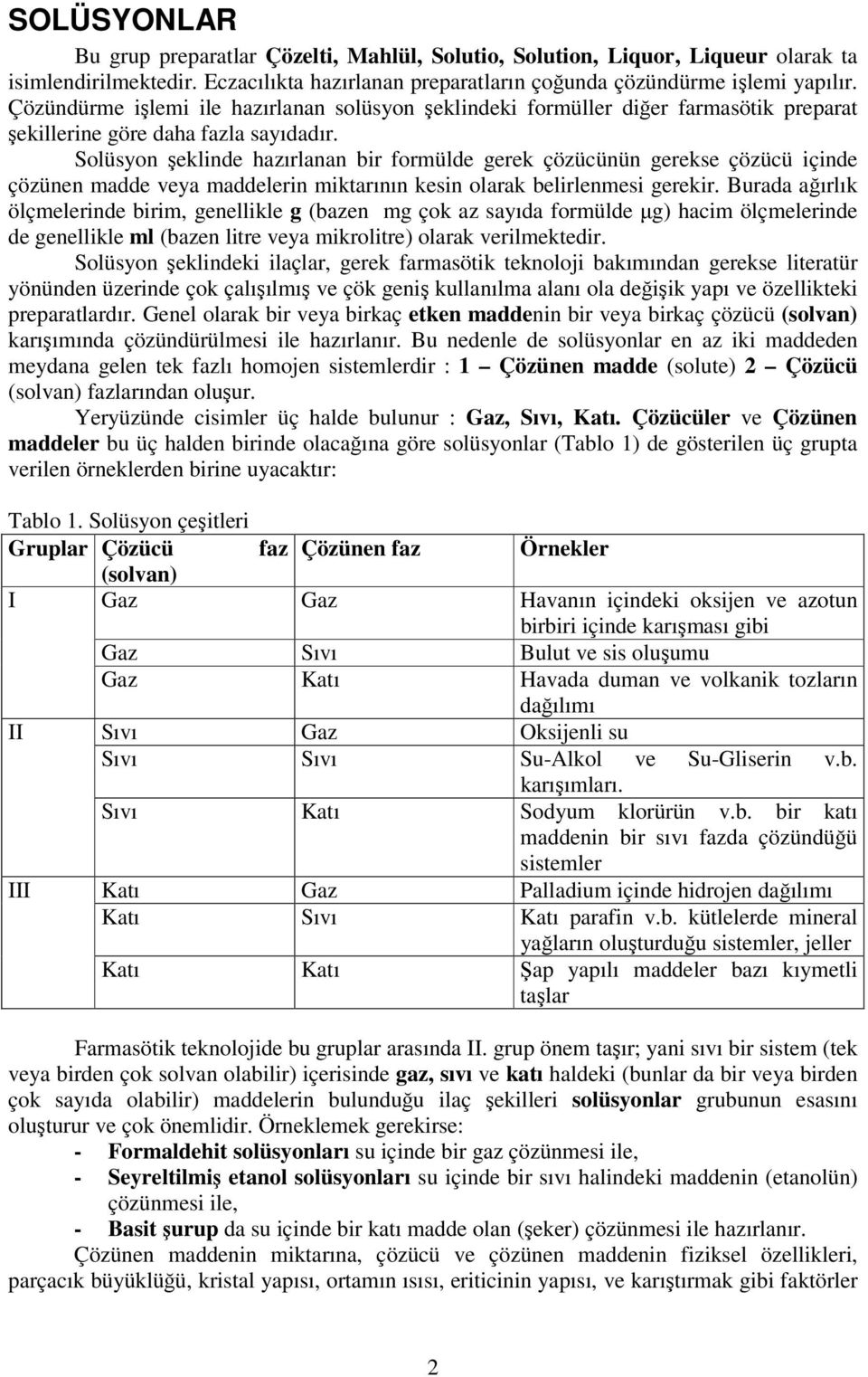 Solüsyon şeklinde hazırlanan bir formülde gerek çözücünün gerekse çözücü içinde çözünen madde veya maddelerin miktarının kesin olarak belirlenmesi gerekir.