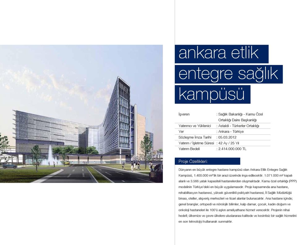 000 TL Proje Özellikleri: Dünyanın en büyük entegre hastane kampüsü olan Ankara Etlik Entegre Sağlık Kampüsü, 1.400.000 m² lik bir arazi üzerinde inşa edilecektir. 1.071.000 m² kapalı alanlı ve 3.