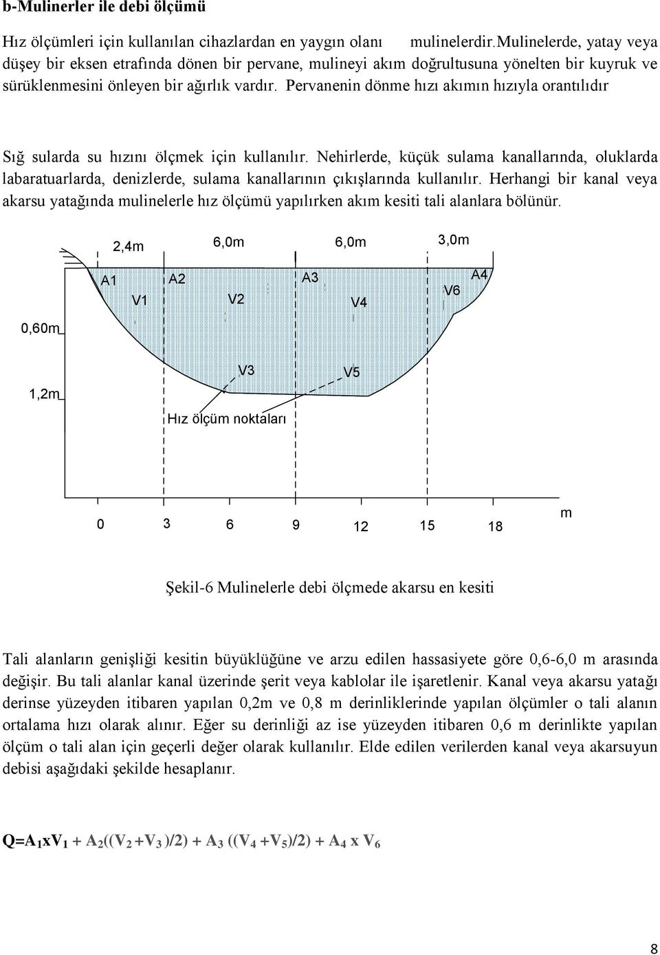 Pervanenin dönme hızı akımın hızıyla orantılıdır Sığ sularda su hızını ölçmek için kullanılır.