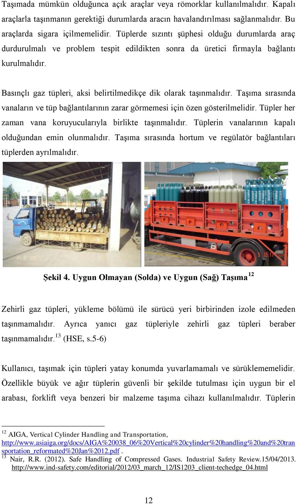 Basınçlı gaz tüpleri, aksi belirtilmedikçe dik olarak taşınmalıdır. Taşıma sırasında vanaların ve tüp bağlantılarının zarar görmemesi için özen gösterilmelidir.