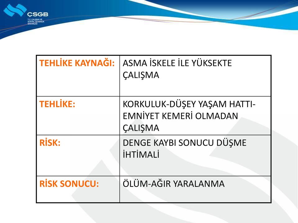 HATTI- EMNİYET KEMERİ OLMADAN ÇALIŞMA DENGE