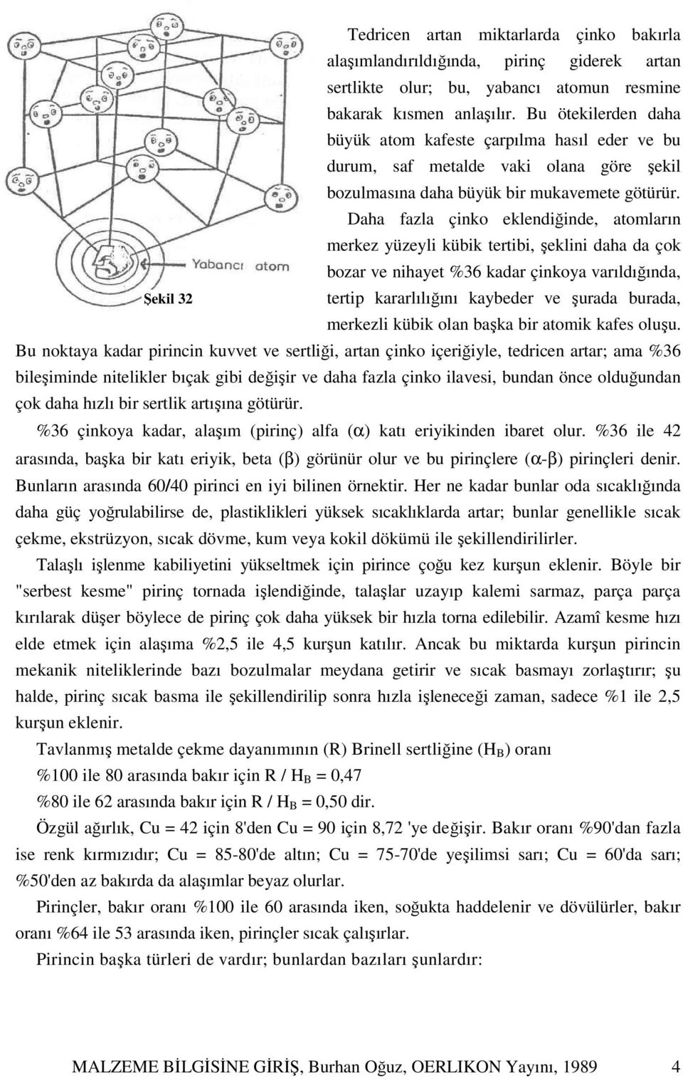 Daha fazla çinko eklendiğinde, atomların merkez yüzeyli kübik tertibi, şeklini daha da çok bozar ve nihayet %36 kadar çinkoya varıldığında, Şekil 32 tertip kararlılığını kaybeder ve şurada burada,