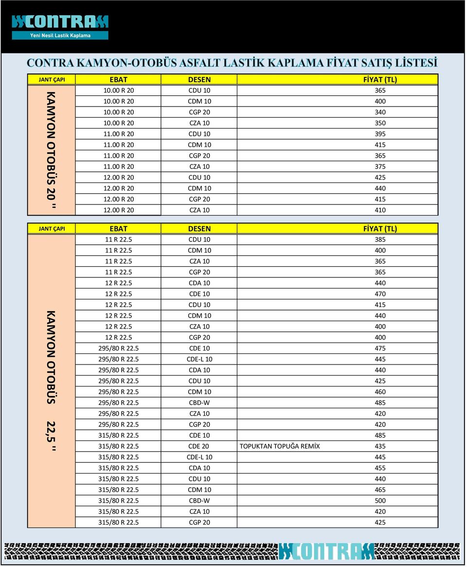 5 CDU 10 385 11 R 22.5 CDM 10 400 11 R 22.5 CZA 10 365 11 R 22.5 CGP 20 365 12 R 22.5 CDA 10 440 12 R 22.5 CDE 10 470 12 R 22.5 CDU 10 415 12 R 22.5 CDM 10 440 12 R 22.5 CZA 10 400 12 R 22.