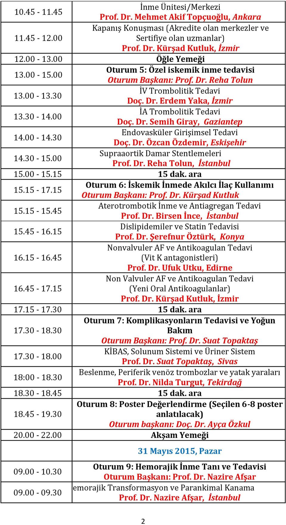 Dr. Semih Giray, Gaziantep 14.00-14.30 Endovasküler Girişimsel Tedavi Doç. Dr. Özcan Özdemir, Eskişehir 14.30-15.00 Supraaortik Damar Stentlemeleri Prof. Dr. Reha Tolun, İstanbul 15.00-15.15 15 dak.