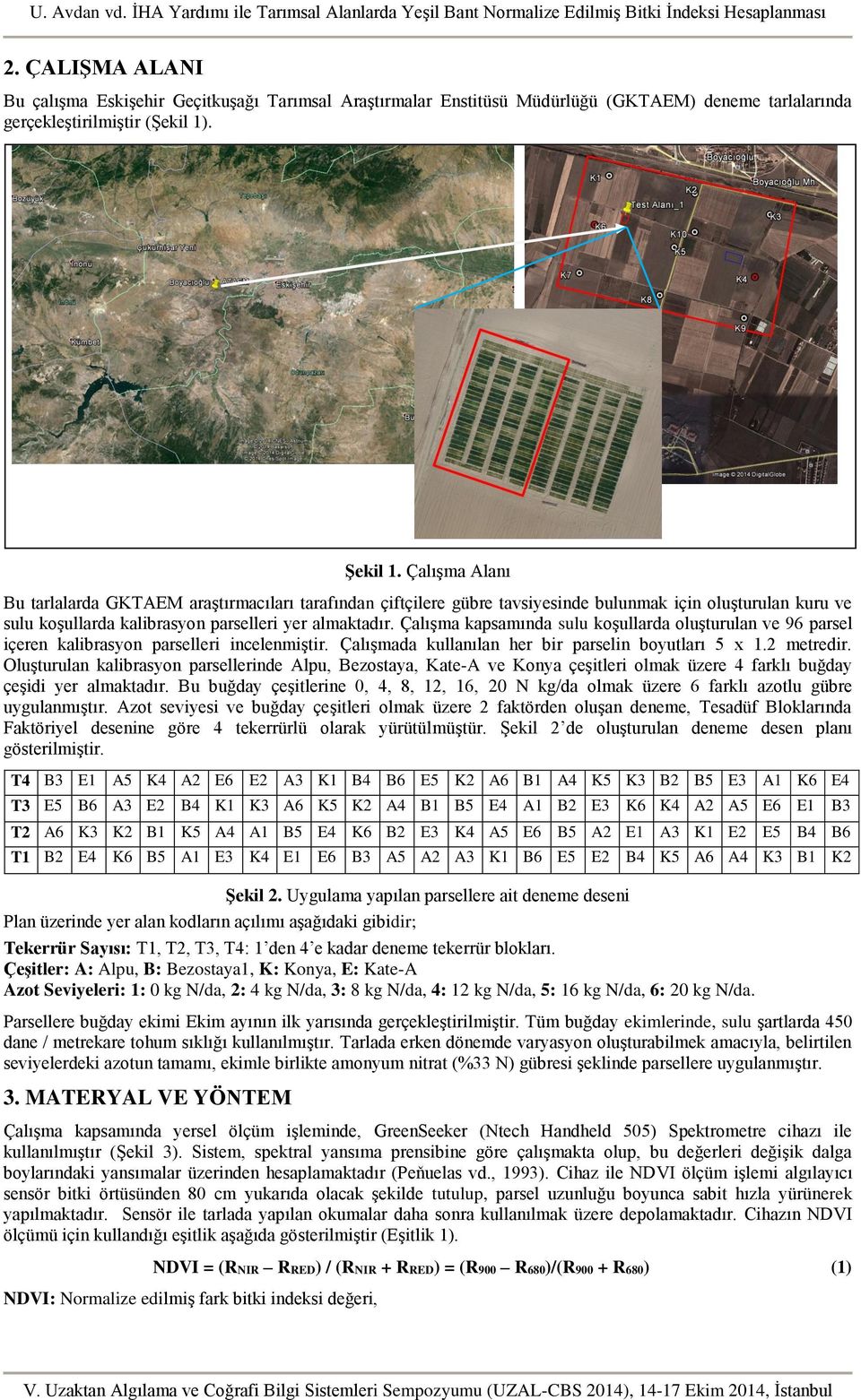 Çalışma kapsamında sulu koşullarda oluşturulan ve 96 parsel içeren kalibrasyon parselleri incelenmiştir. Çalışmada kullanılan her bir parselin boyutları 5 x 1.2 metredir.