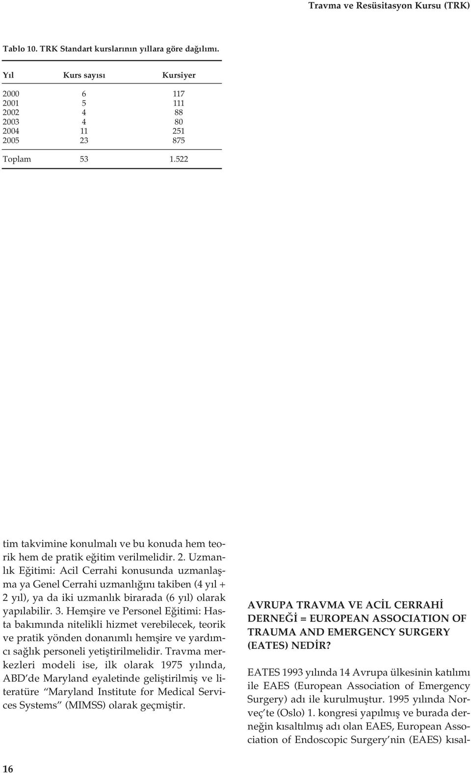 Uzmanl k E itimi: Acil Cerrahi konusunda uzmanlaflma ya Genel Cerrahi uzmanl n takiben (4 y l + 2 y l), ya da iki uzmanl k birarada (6 y l) olarak yap labilir. 3.