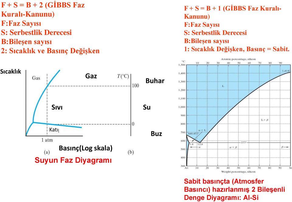 Derecesi B:Bileşen sayısı 1: Sıcaklık Değişken, Basınç = Sabit.