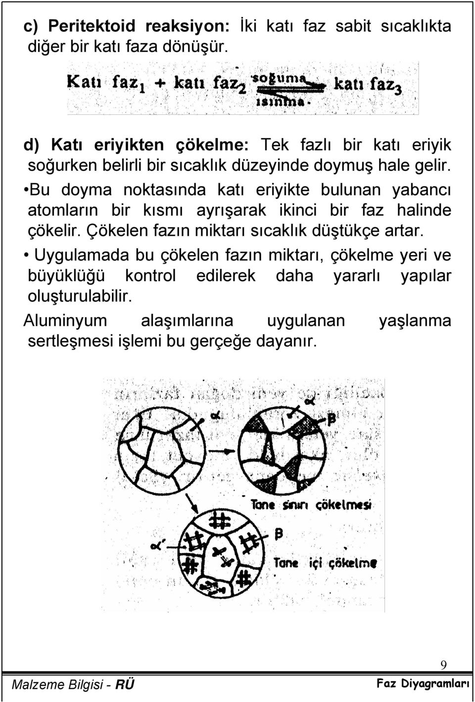 Bu doyma noktasında katı eriyikte bulunan yabancı atomların bir kısmı ayrışarak ikinci bir faz halinde çökelir.