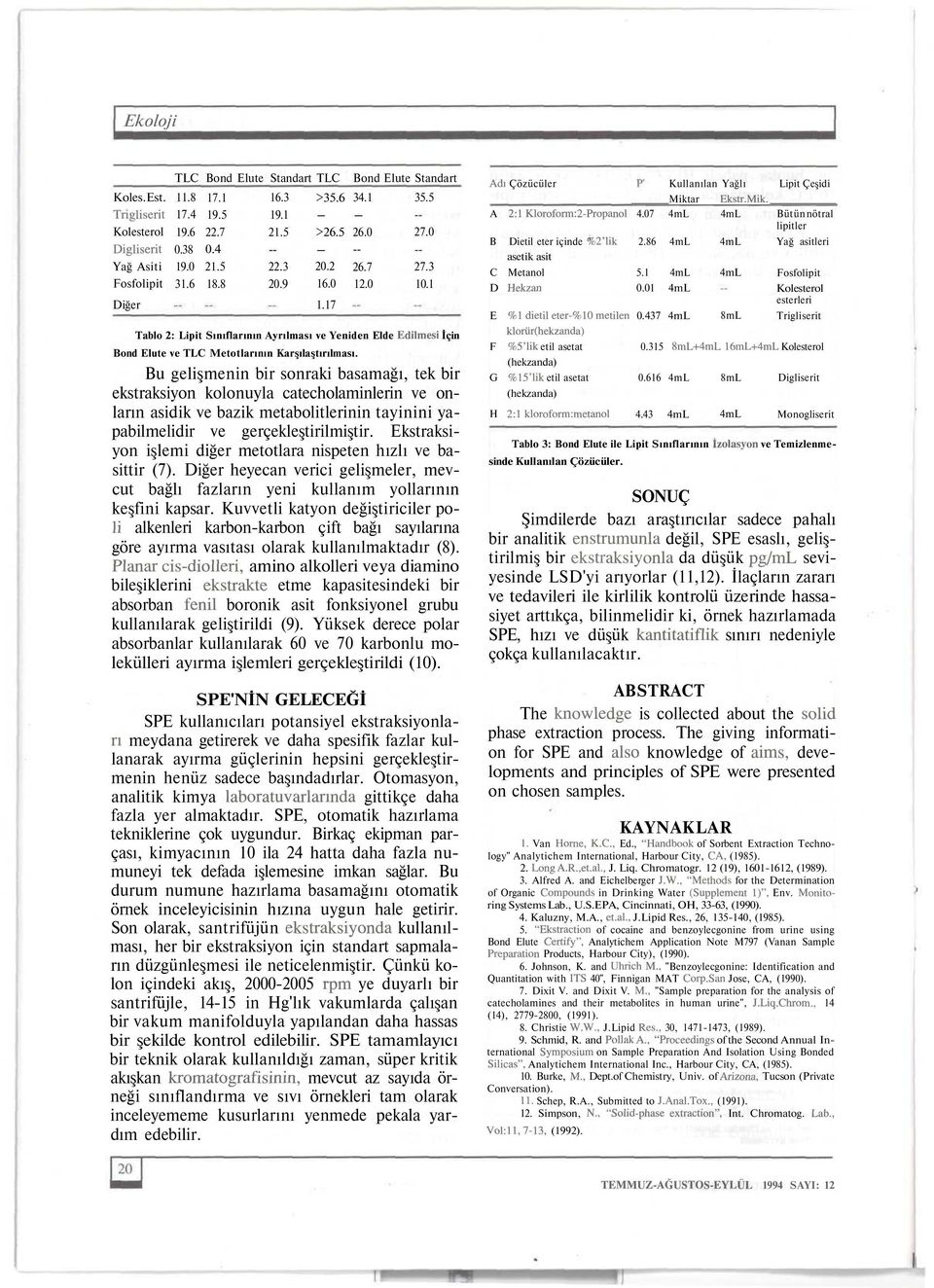 Bu gelişmenin bir sonraki basamağı, tek bir ekstraksiyon kolonuyla catecholaminlerin ve onların asidik ve bazik metabolitlerinin tayinini yapabilmelidir ve gerçekleştirilmiştir.