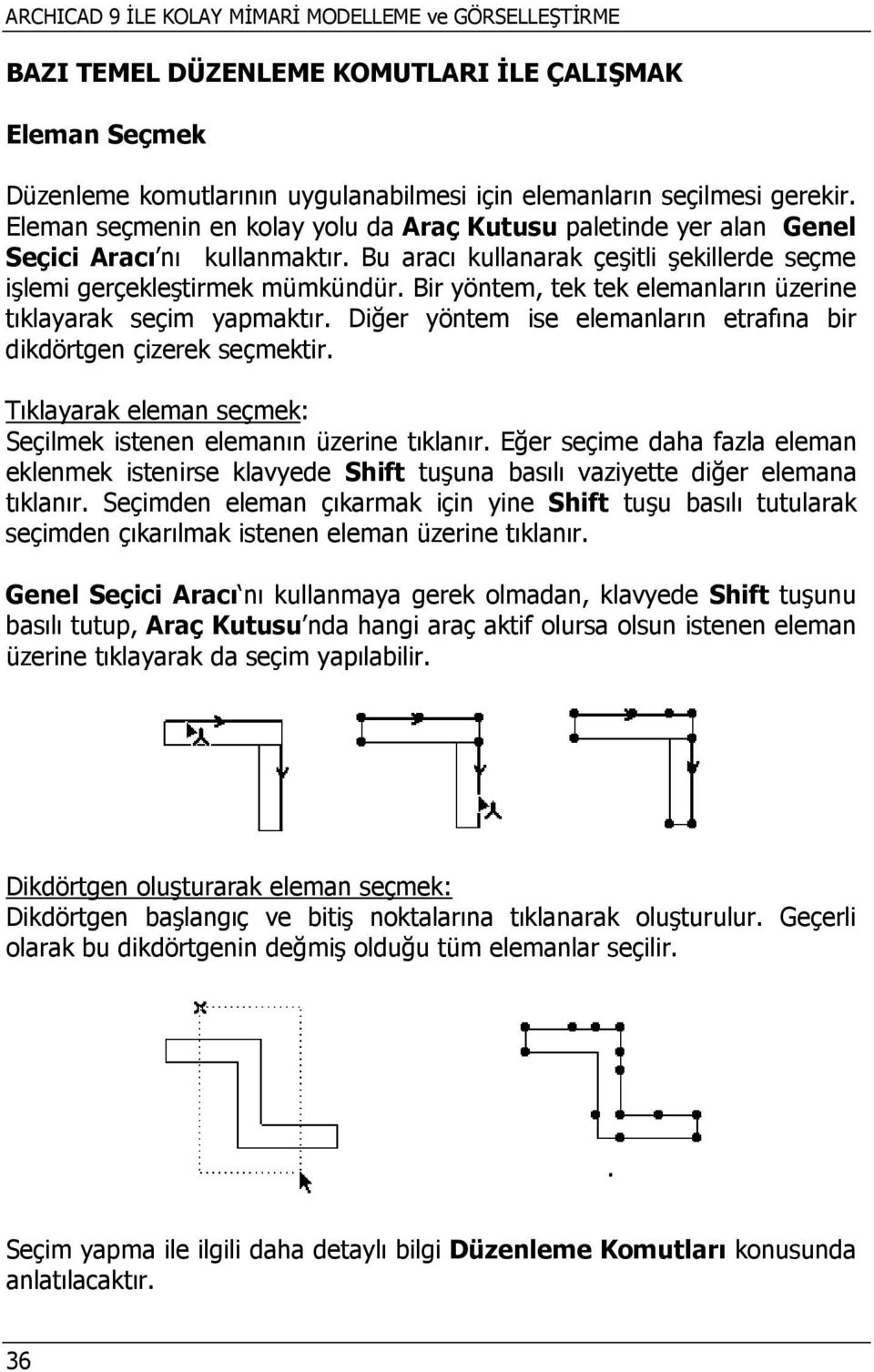 Bir yöntem, tek tek elemanların üzerine tıklayarak seçim yapmaktır. Diğer yöntem ise elemanların etrafına bir dikdörtgen çizerek seçmektir.