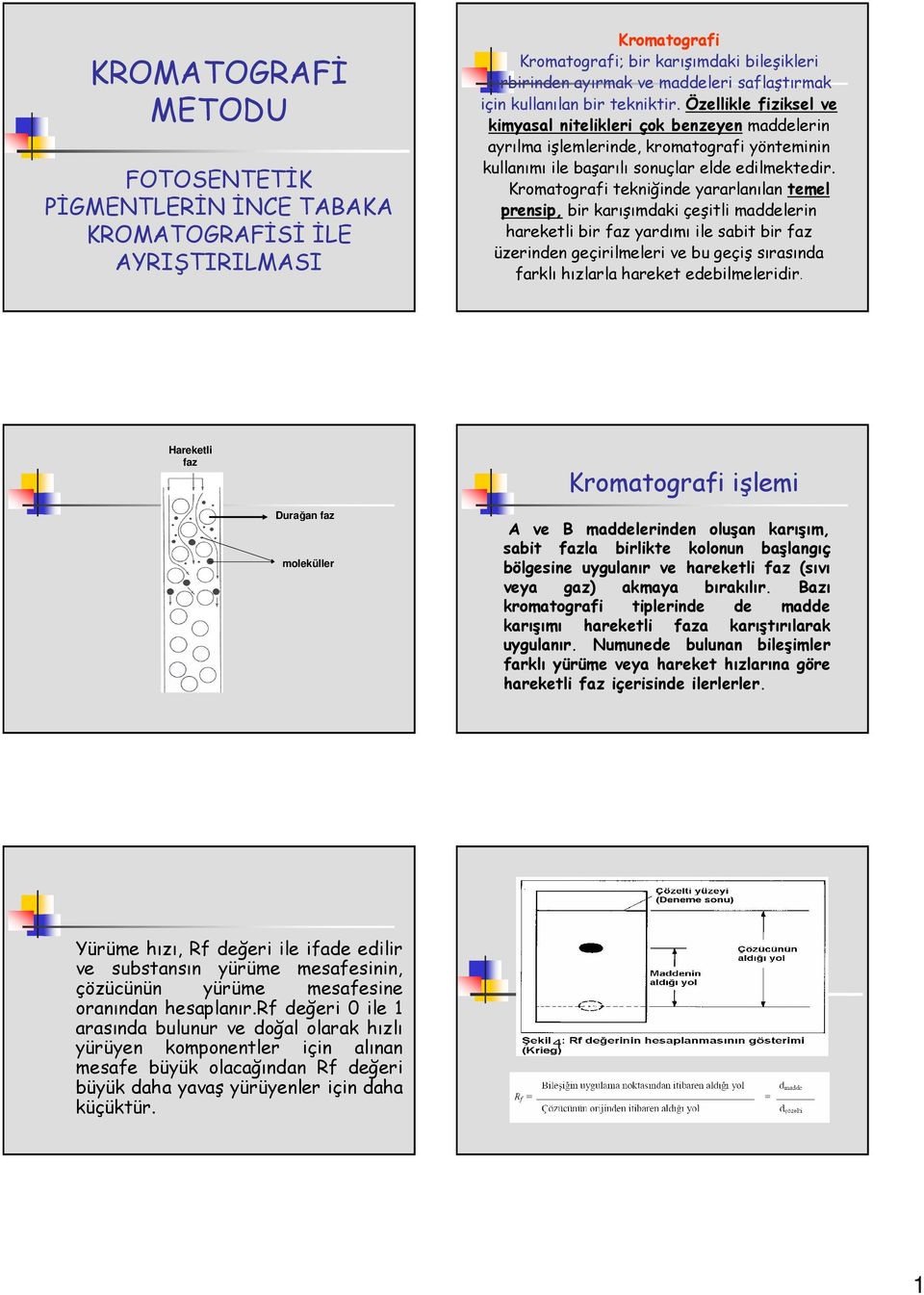 Kromatografi tekniğinde yararlanılan temel prensip, bir karışımdaki çeşitli maddelerin hareketli bir faz yardımı ile sabit bir faz üzerinden geçirilmeleri ve bu geçiş sırasında farklı hızlarla