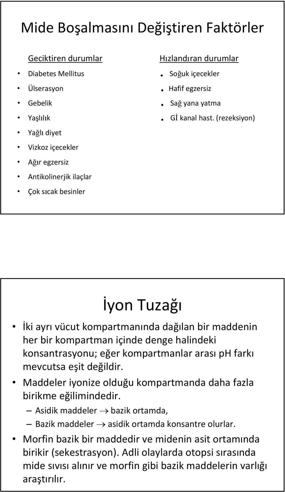 halindeki konsantrasyonu; eğer kompartmanlar arası ph farkı mevcutsa eşit değildir. Maddeler iyonize olduğu kompartmanda daha fazla birikme eğilimindedir.