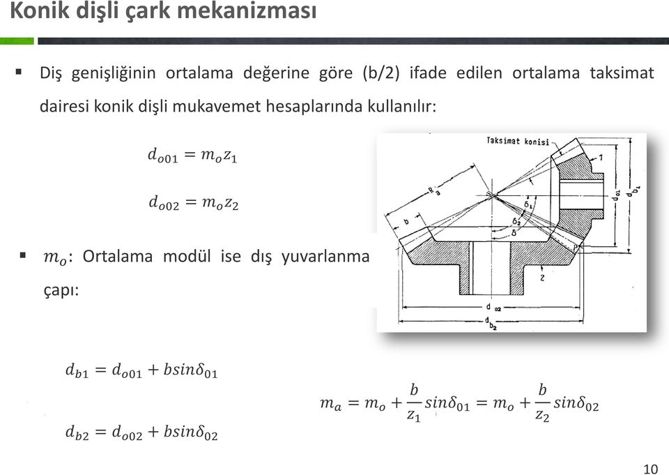 o01 = m o z 1 d o02 = m o z 2 m o : Ortalama modül ise dış yuvarlanma çapı: d b1 = d