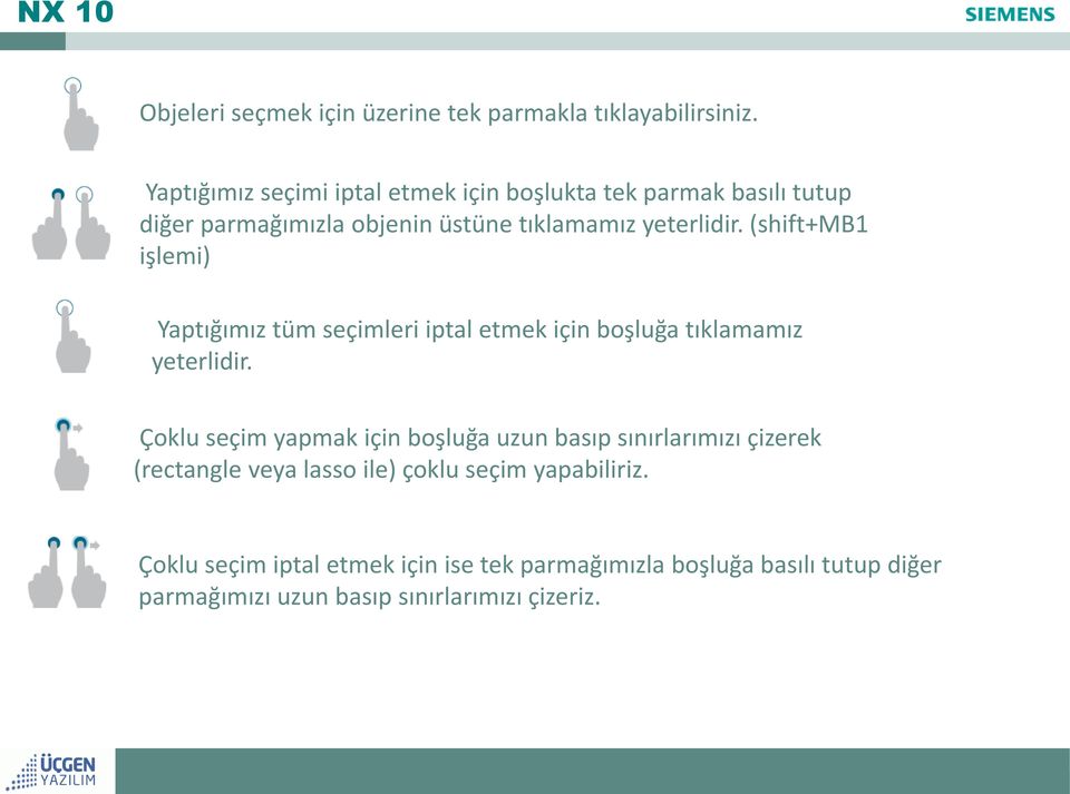 (shift+mb1 işlemi) Yaptığımız tüm seçimleri iptal etmek için boşluğa tıklamamız yeterlidir.