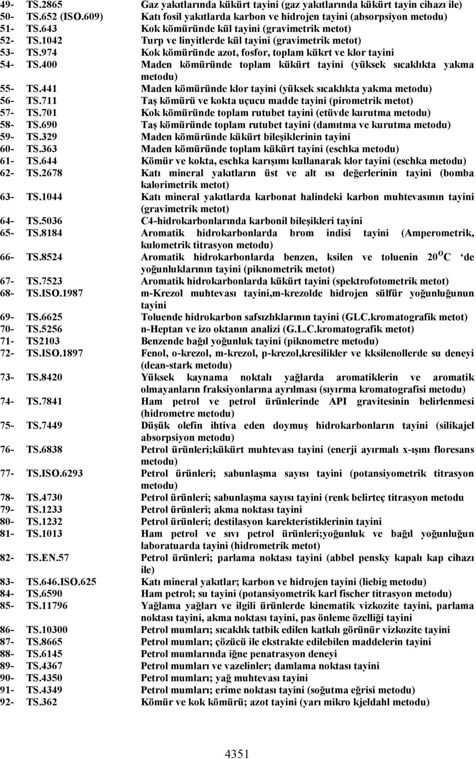 400 Maden kömüründe toplam kükürt tayini (yüksek sıcaklıkta yakma metodu) 55- TS.441 Maden kömüründe klor tayini (yüksek sıcaklıkta yakma metodu) 56- TS.