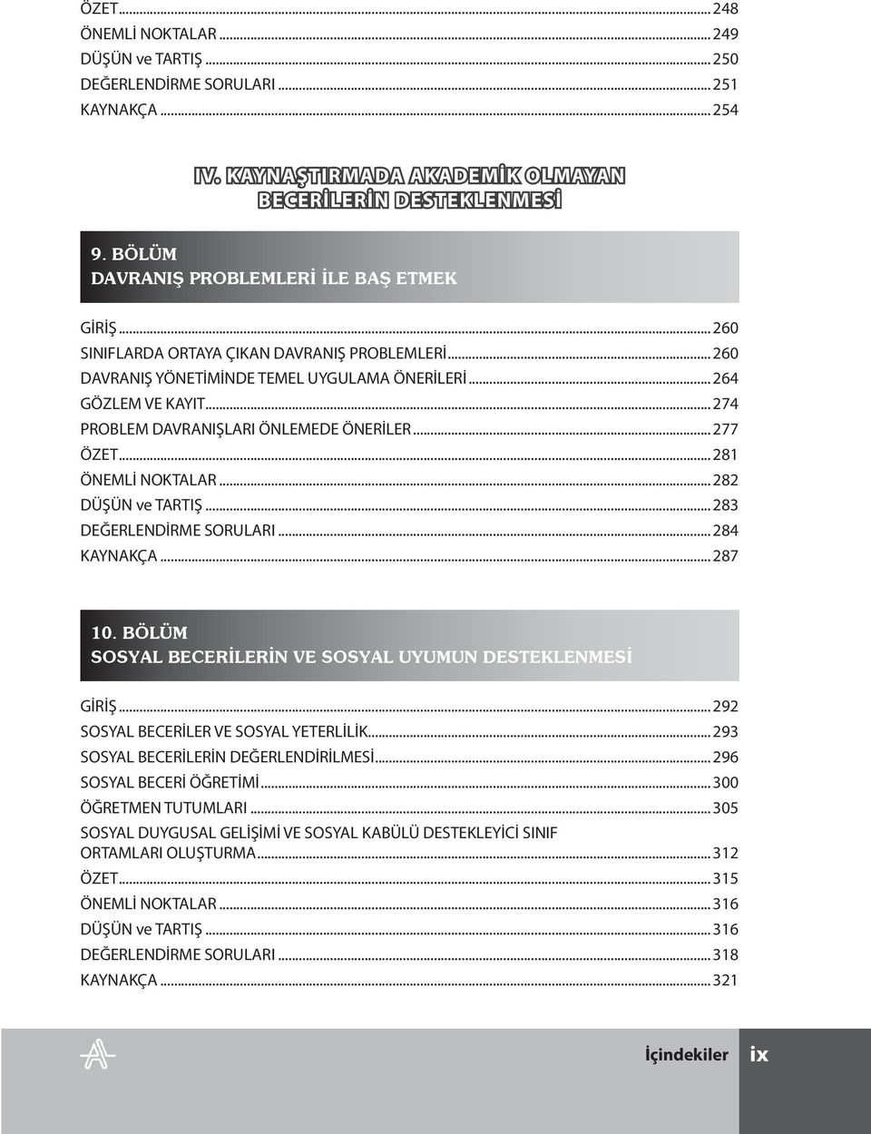 .. 274 PROBLEM DAVRANIŞLARI ÖNLEMEDE ÖNERİLER... 277 ÖZET... 281 ÖNEMLİ NOKTALAR... 282 DÜŞÜN ve TARTIŞ... 283 DEĞERLENDİRME SORULARI... 284 KAYNAKÇA... 287 10.