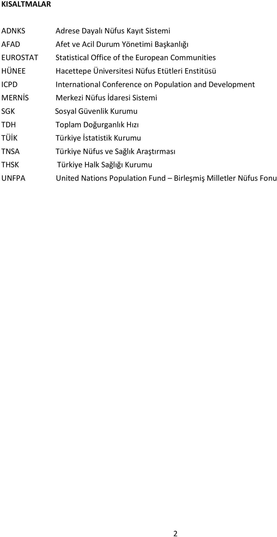 Conference on Population and Development Merkezi Nüfus İdaresi Sistemi Sosyal Güvenlik Kurumu Toplam Doğurganlık Hızı Türkiye