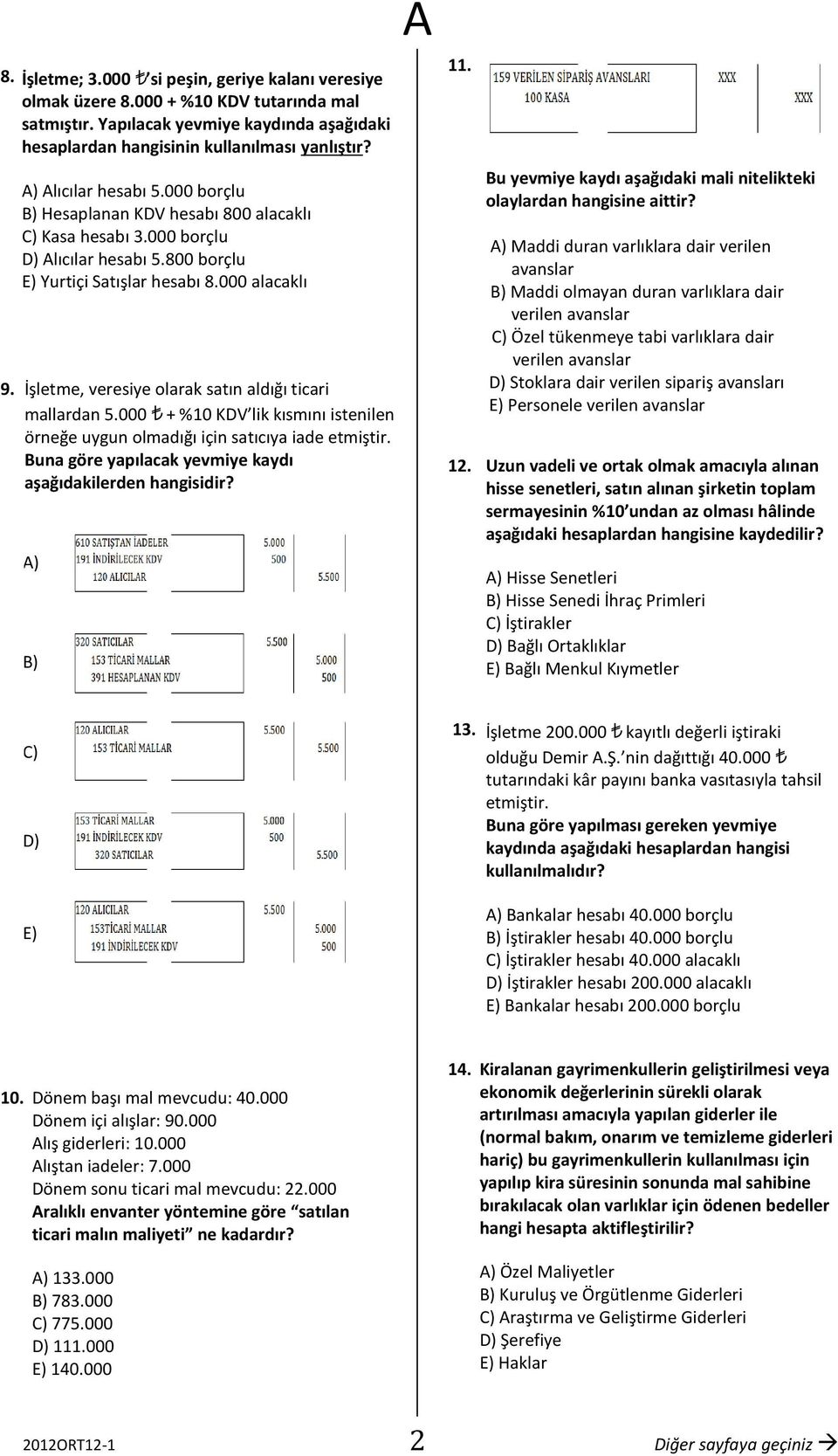 İşletme, veresiye olarak satın aldığı ticari mallardan 5.000 + %10 KDV lik kısmını istenilen örneğe uygun olmadığı için satıcıya iade etmiştir.