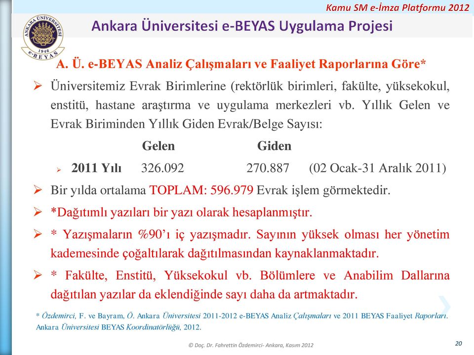 *Dağıtımlı yazıları bir yazı olarak hesaplanmıştır. * Yazışmaların %90 ı iç yazışmadır. Sayının yüksek olması her yönetim kademesinde çoğaltılarak dağıtılmasından kaynaklanmaktadır.