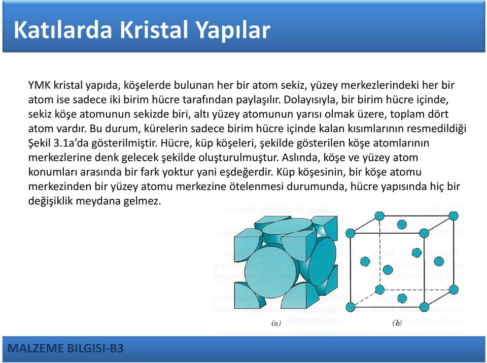 Yüzey merkezli kübik yapılar için koordinasyon sayısı 12 dir. Şekil 3.1a yardımıyla bu sayı teyit edilebilir.