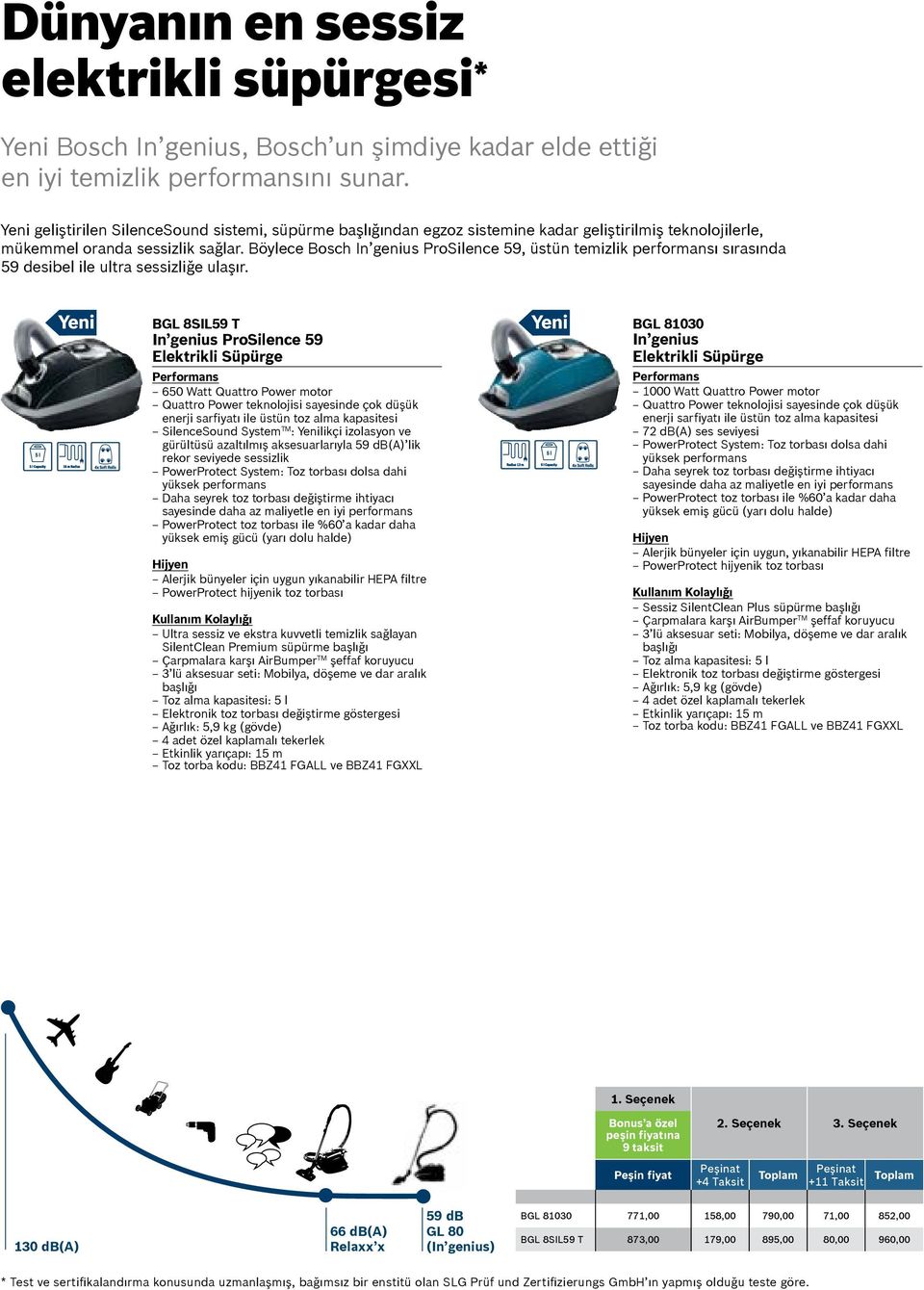 Böylece Bosch In genius ProSilence 59, üstün temizlik performansı sırasında 59 desibel ile ultra sessizliğe ulaşır.