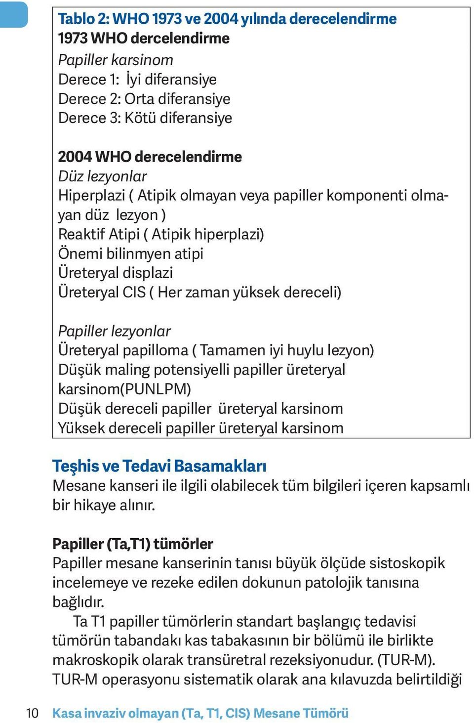 dereceli) Papiller lezyonlar Üreteryal papilloma ( Tamamen iyi huylu lezyon) Düşük maling potensiyelli papiller üreteryal karsinom(punlpm) Düşük dereceli papiller üreteryal karsinom Yüksek dereceli