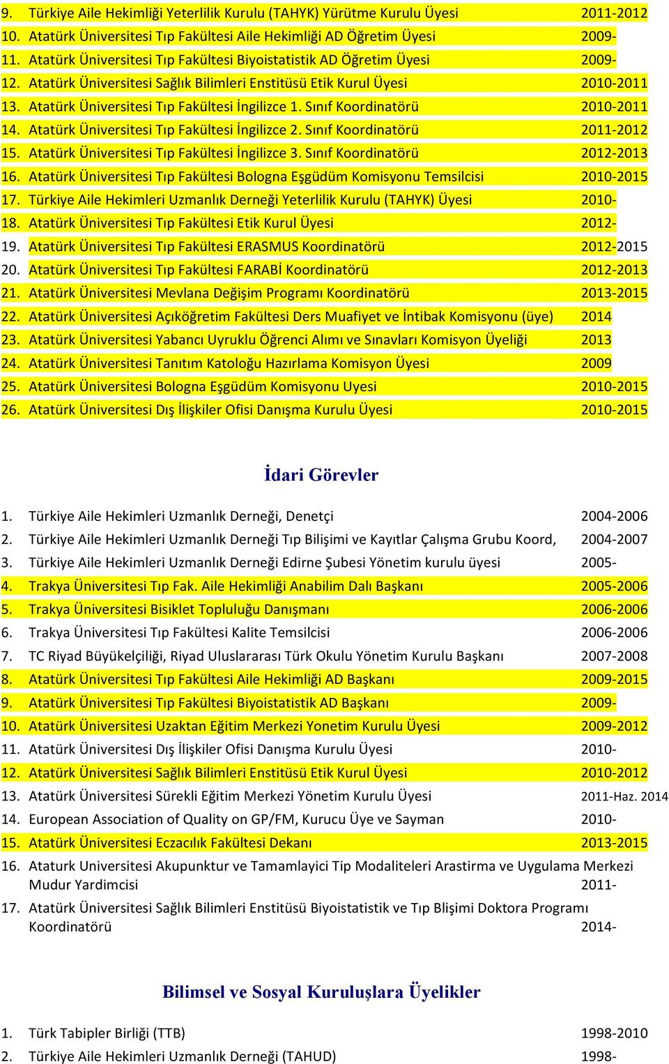 Atatürk Üniversitesi Tıp Fakültesi İngilizce 1. Sınıf Koordinatörü 2010-2011 14. Atatürk Üniversitesi Tıp Fakültesi İngilizce 2. Sınıf Koordinatörü 2011-2012 15.