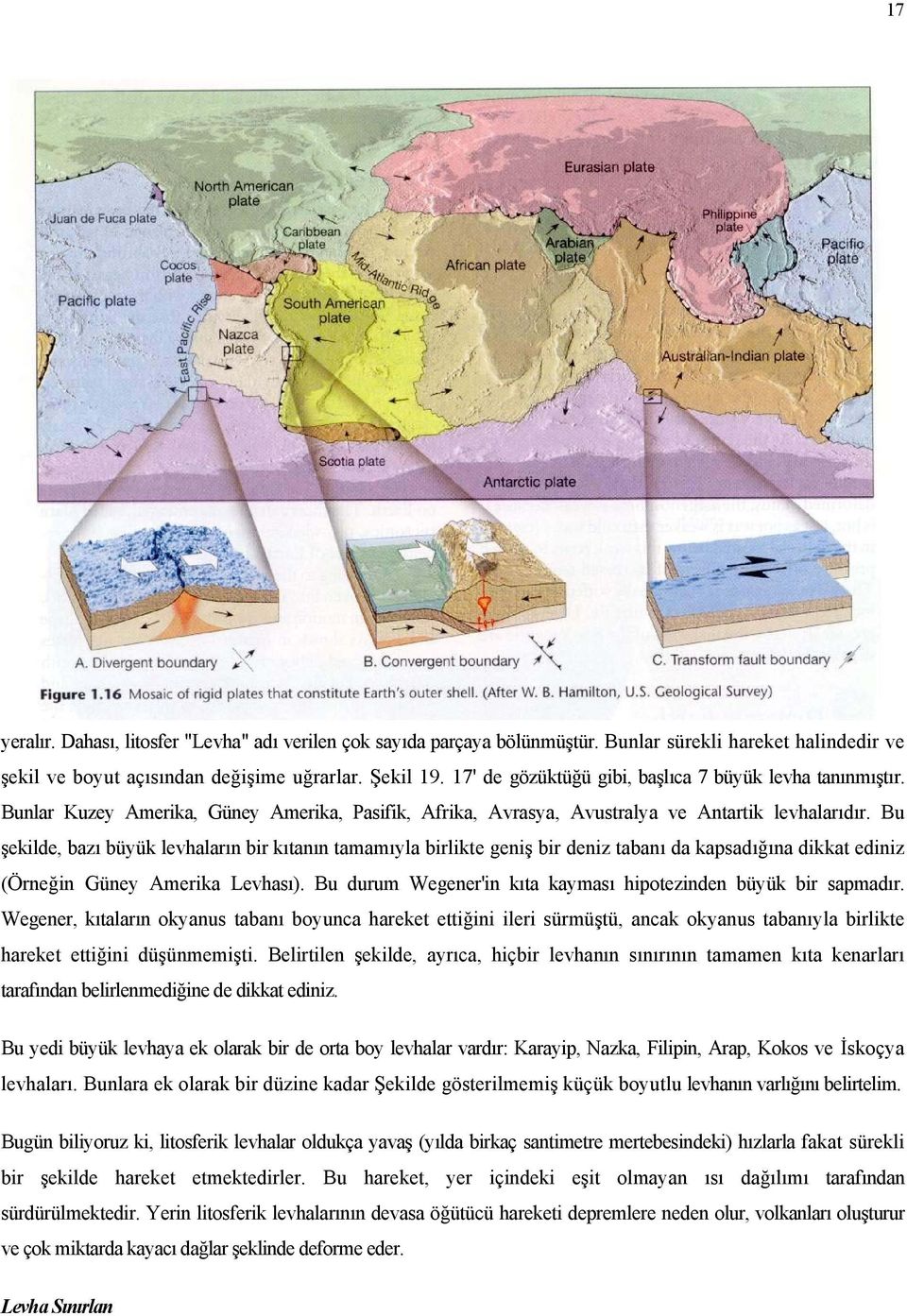 Bu şekilde, bazı büyük levhaların bir kıtanın tamamıyla birlikte geniş bir deniz tabanı da kapsadığına dikkat ediniz (Örneğin Güney Amerika Levhası).