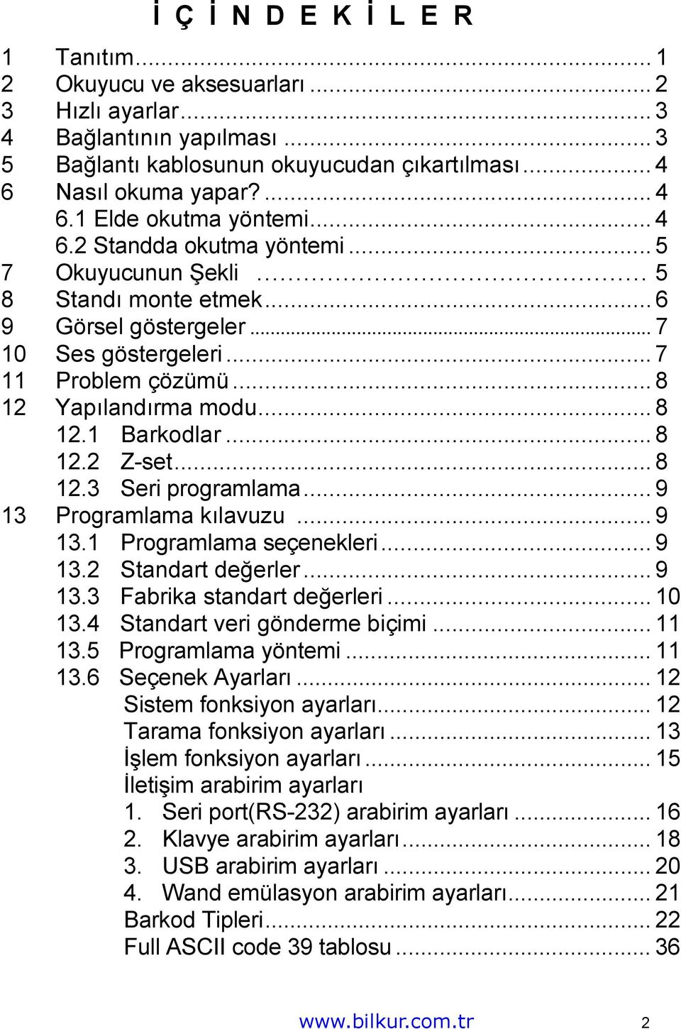 .. 8 12.2 Z-set... 8 12.3 Seri programlama... 9 13 Programlama kılavuzu... 9 13.1 Programlama seçenekleri... 9 13.2 Standart değerler... 9 13.3 Fabrika standart değerleri... 10 13.