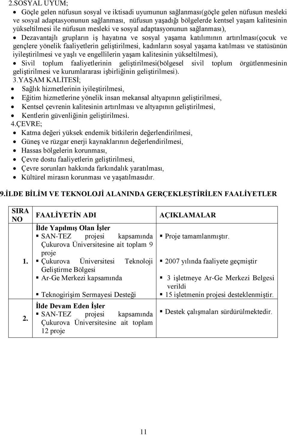 geliģtirilmesi, kadınların sosyal yaģama katılması ve statüsünün iyileģtirilmesi ve yaģlı ve engellilerin yaģam kalitesinin yükseltilmesi), Sivil toplum faaliyetlerinin geliģtirilmesi(bölgesel sivil