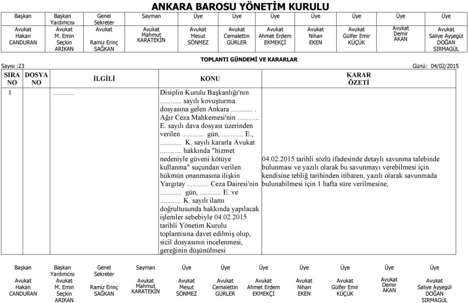 sayılı ilamı doğrultusunda hakkında yapılacak işlemler sebebiyle 04.02.