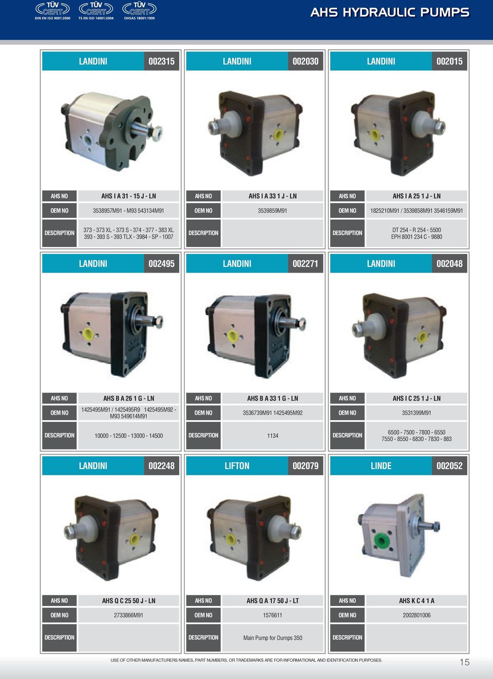 - LN AHS I C 25 1 J - LN 1425495M91 / 1425495R9 1425495M92 - M93 549614M91 3536739M91 1425495M92 3531399M91 10000-12500 - 13000-14500 1134 6500-7500 - 7800-6550 7550-8550 - 6830-7830 - 883 LANDINI