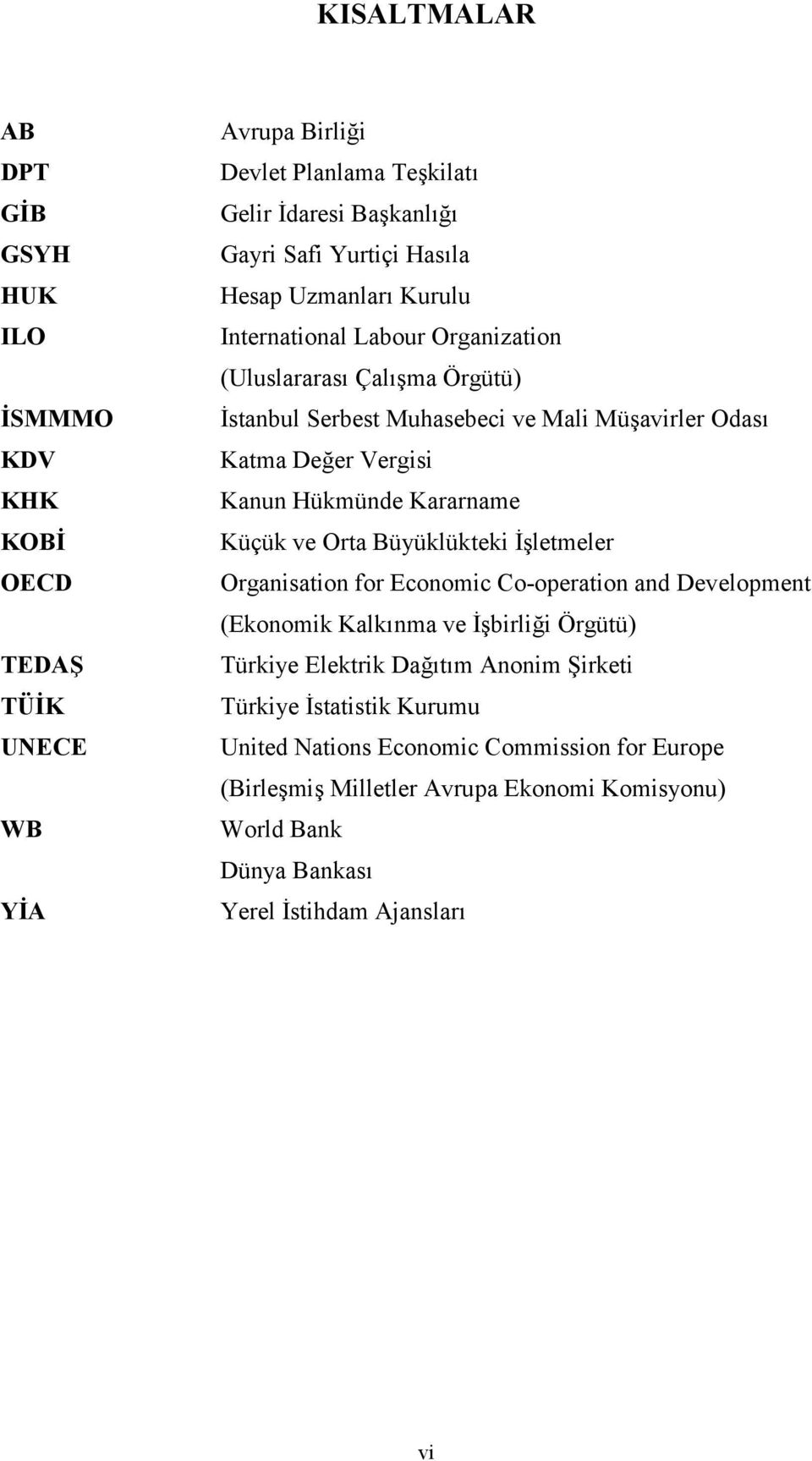 Kararname Küçük ve Orta Büyüklükteki İşletmeler Organisation for Economic Co-operation and Development (Ekonomik Kalkınma ve İşbirliği Örgütü) Türkiye Elektrik Dağıtım Anonim